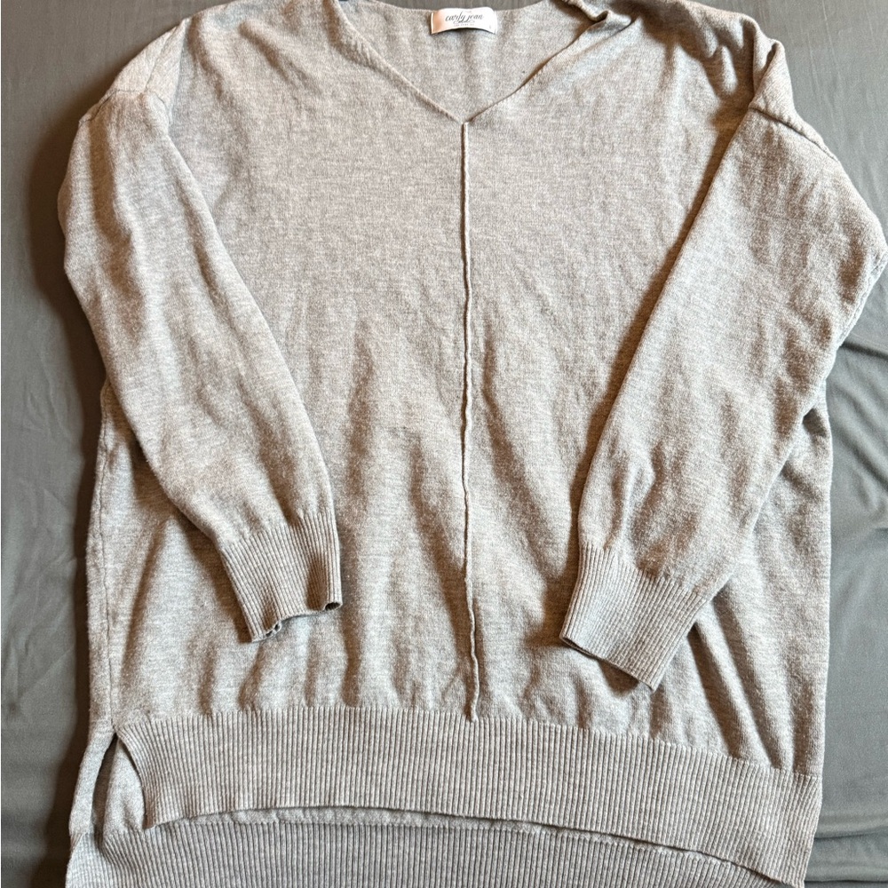 Carly Jean Los Angeles Light Gray V-Neck Sweater
